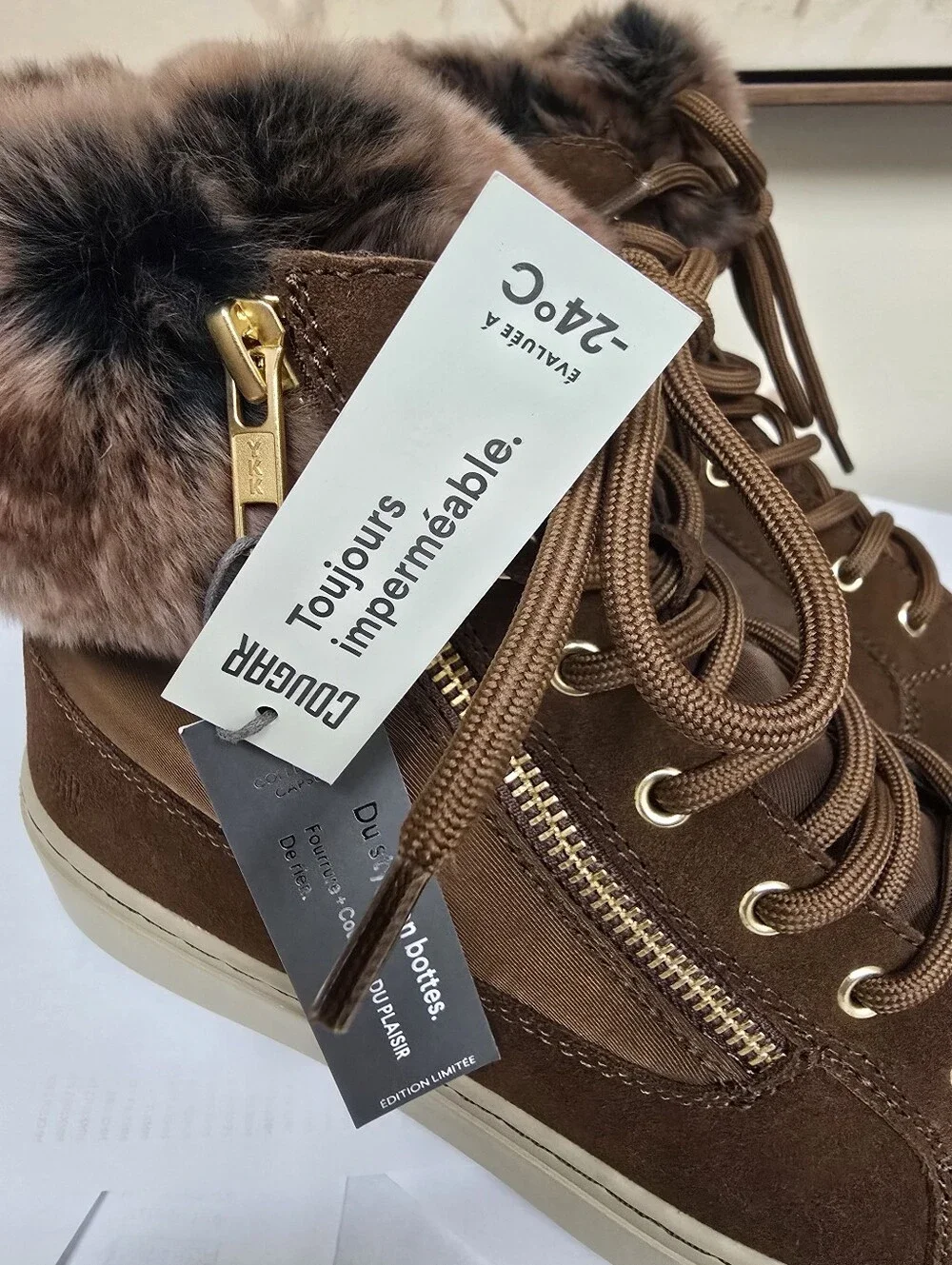 Cougar Danica Brown Suede Real Rabbit Fur Waterproof Winter Sneaker Boots NWT